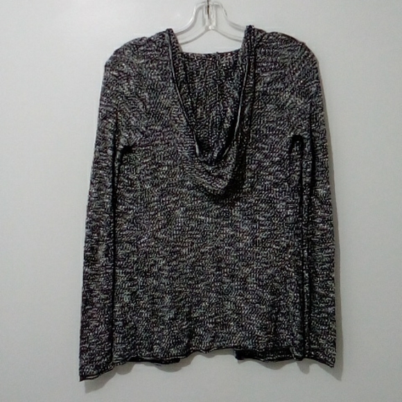 Black white light knit hooded open front cardigan - Picture 4 of 5